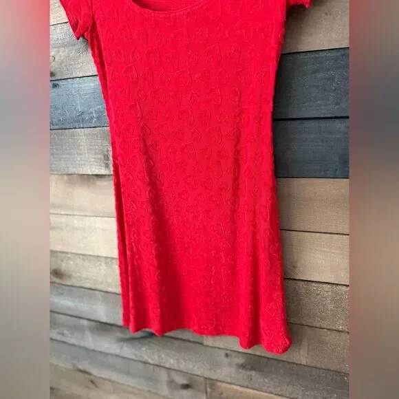 Vintage 90s All That Jazz Red Heart Textured Mini Dress - Picture 5 of 11